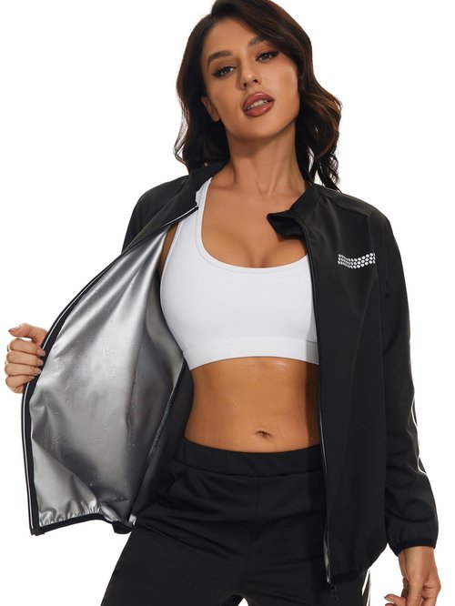 LAZAWG Women Sauna Suit Long Sleeve Lightweight Zipper Workout Women Sweat Suits for Gym Running Fitness Exercise
