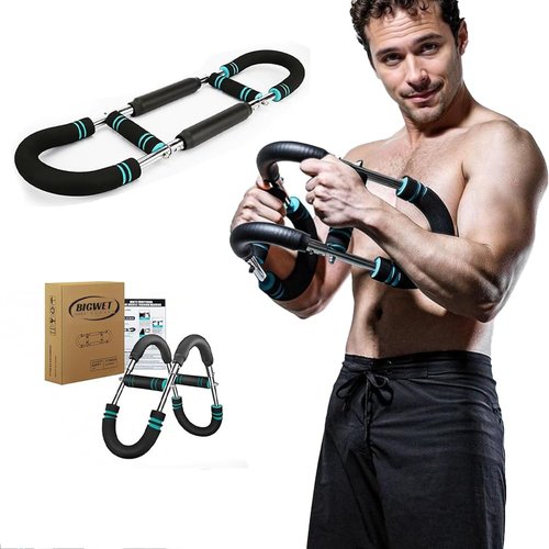 BIGWET Arm Trainer, 60~130LB Adjustable Spring Workout Bar, Forearm Triceps Chest Enhanced Exercise Strengthener,Portable Home Fitness Equipment (100~130LB)