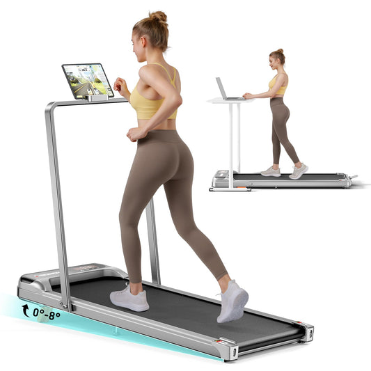 Abonow Walking Pad with Handle Bar - 2 in 1 Under Desk Treadmill, Sliver