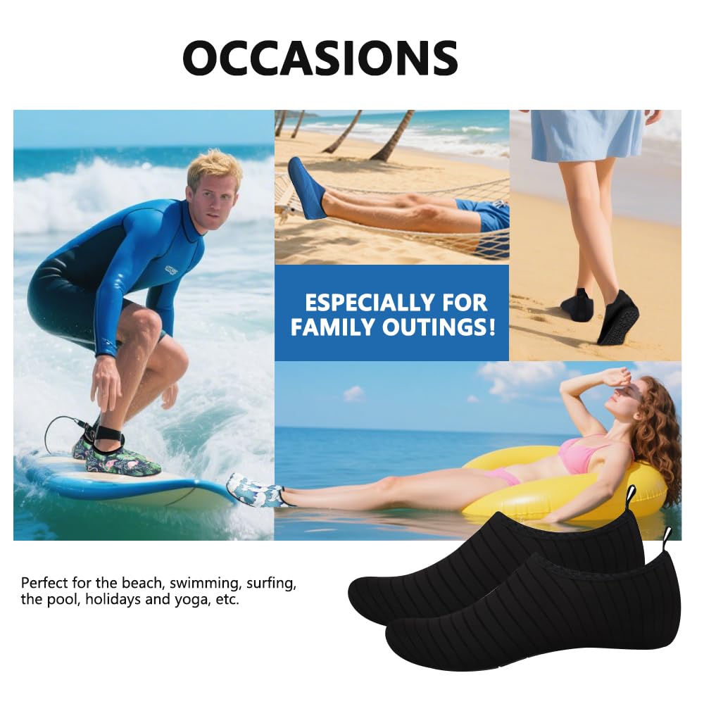 Water Shoes for Women Men Quick-Dry Barefoot Aqua Socks Swim Pool Non Slip Surf Yoga Exercise Outdoor Trave Essentials Black Stripe 38/39
