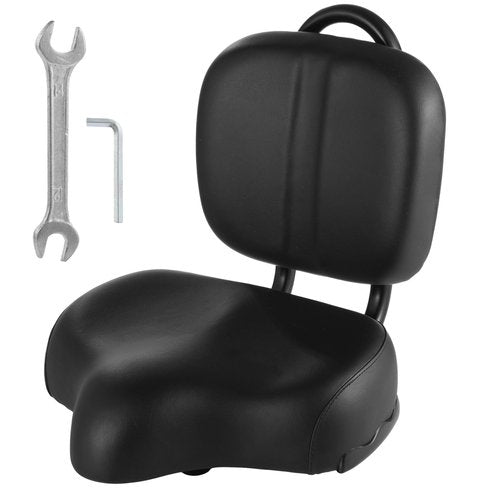 Bike Seat with Backrest,Extra Wide Bicycle Seat with Back Support,Extra-Large Bicycle Seat with Padded PU Cushion Saddle Fit for Tricycle Mountain E-Bike, Includes Installation Tools (Black)