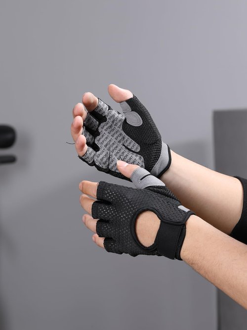 Weightlifting Gloves Half Finger & Back of Hand Cutout, Denser Sponge, Non-Slip Palm, and Sweat-Wiping Towel Panel, Black Size M