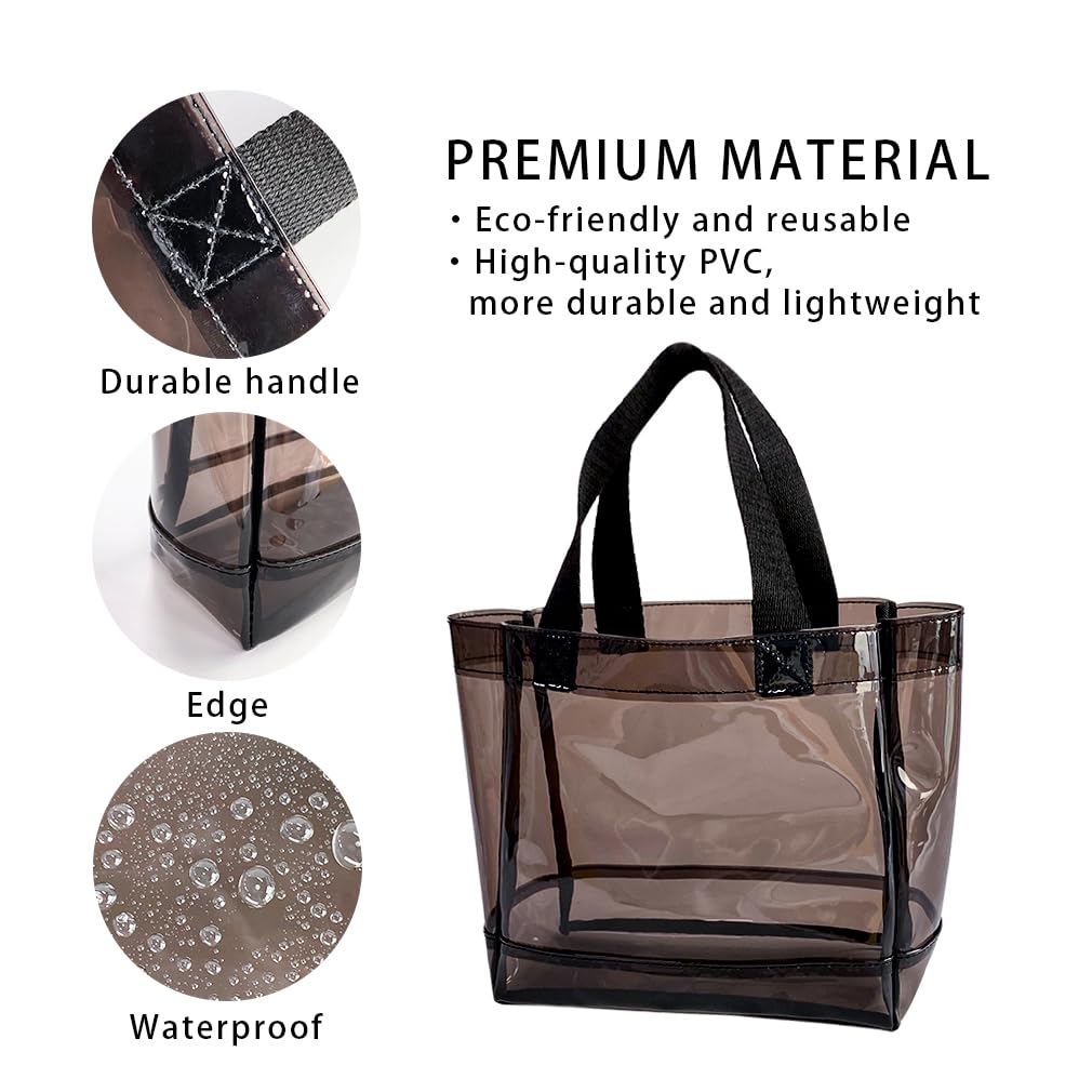 TotePrint Clear 1 Packs Small Tote Work Bag,8.27 inches x 7.87 inches x 3.15 inches Gift Wrap Handbag for Bridal and Birthday Party,Travel Makeup Pouch with Handle (1pcs-black)