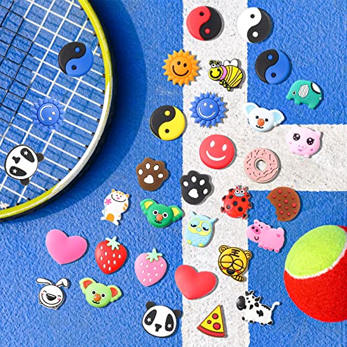 30 Pcs Cute Tennis Vibration Dampeners for Racket, Animal Fruit Cartoon Designs