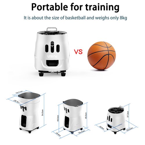 PUSUN PT-MINIPro Portable Tennis Ball Machine - Lightweight Indoor Tennis Server with APP Control, 65-Ball Capacity & Teaching System, Smart Tennis Trainer for Schools (3-5H Battery) (White)
