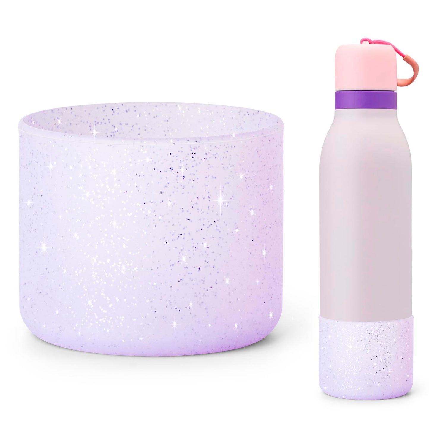 Lpaacat Silicone Water Bottle Boot for 24/18 oz Owala FreeSip Twist, Anti-Slip Rubber Bottom Protector Sleeve Cover Compatible with Owala 24 oz FreeSip Twist Water Bottle with Straw (Glitter Purple)