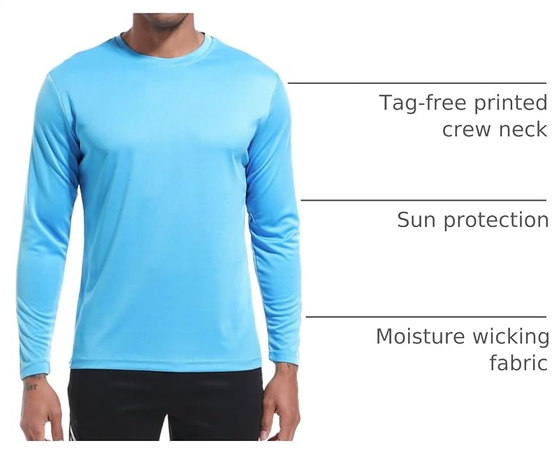 6 Pack Long Sleeve Sun Protection T-Shirts for Men – Quick Dry Sports Tee Set (Large)