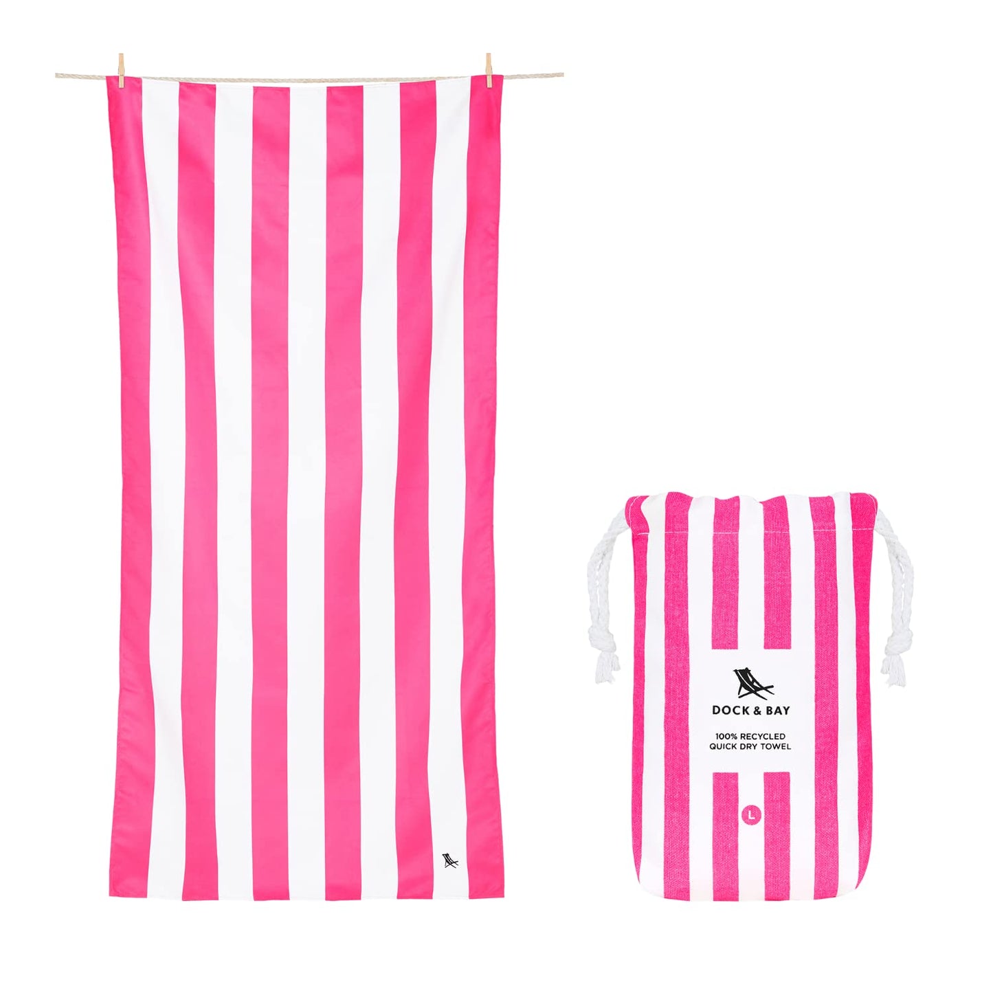 Dock & Bay Beach Towel - Quick Dry, Sand Free - Compact, Lightweight - 100% Recycled - Includes Bag - Cabana - Phi Phi Pink - Extra Large (200x90cm, 78x35)