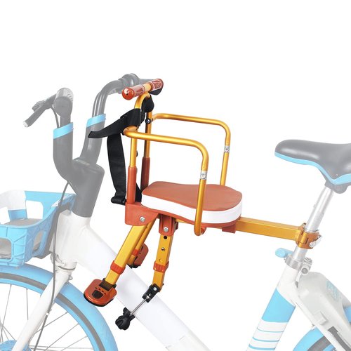 New Aluminum Alloy Kids Bike Seat - Portable Foldable Front Mounted Child Bicycle Safety Seat for Hybrid Cruiser and City Bicycles
