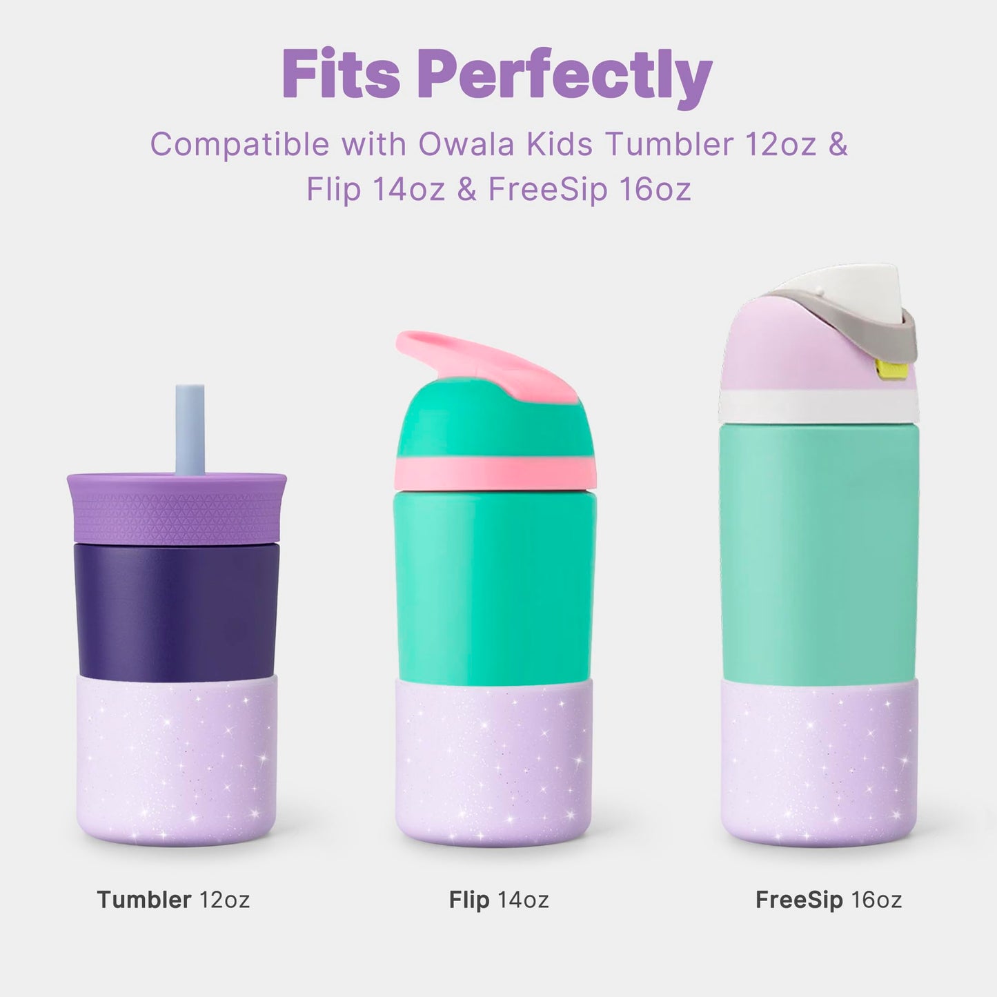 Diumepo Silicone Boot for Owala 14/16 oz Water Bottle, Anti-Slip Protective Sleeve for Owala 12 oz Tumbler, Boot Bottom Base fit Flip 14 oz Insulated Stainless-Steel Water Bottle (Glitter Purple)