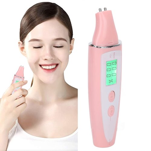 Skin Analyzer, Digital LCD Display Precision Skin Sensor Tester Facial Water Oil Analyzer Facial Sensor Tester Portable Moisture Tester Skin Monitor Detector Face Water Oil Tester for Home Salon(Pink)