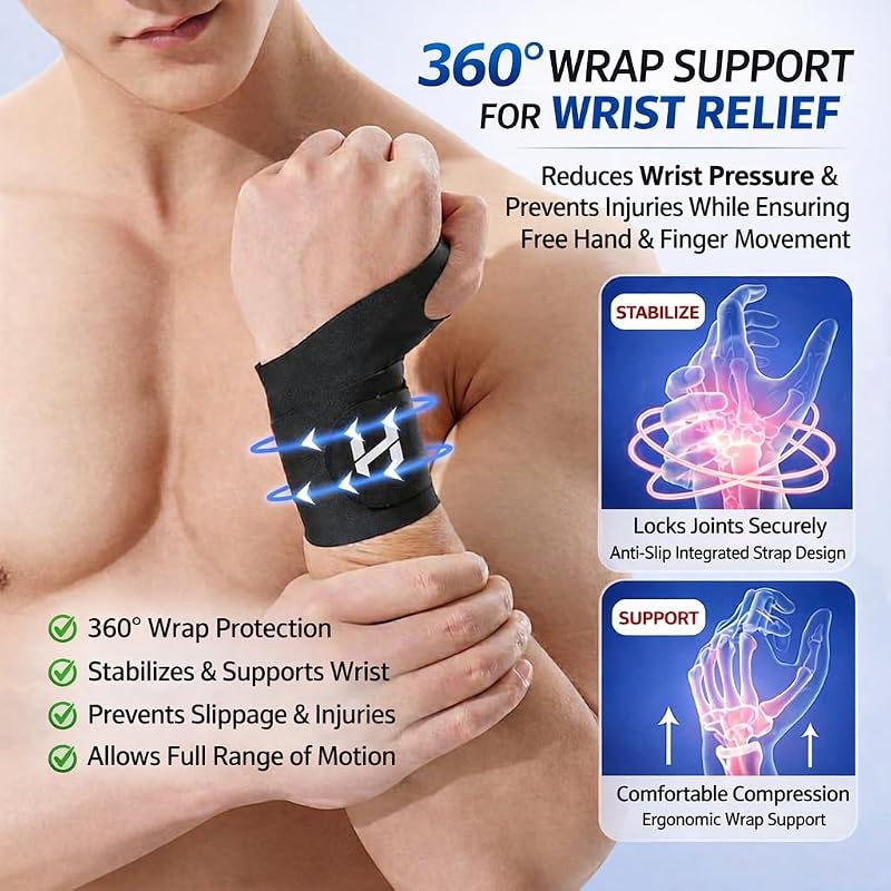 YaeloHarbex Wrist Wrap Support — Ultra-Thin Adjustable Wrist Brace Black for Training & Daily Use
