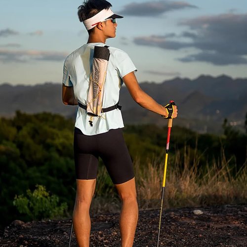 AONIJIE Lightweight 2 pcs Folding Carbon Fiber Trekking Poles with Quick Lock System - Ideal for Hiking, Camping, and Adventures (RedYellow,1pcs 110cm)
