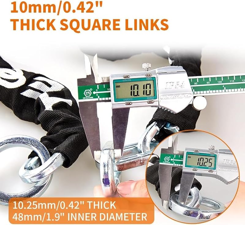 Heavy Duty Anti-Theft Motorcycle Chain Lock 4ft with Bright Lock & 4 Keys - Weather-Resistant, 10mm Thick Chain, Suitable for Bikes & Gates - Variation: 4ft Chain Lock with Padlock