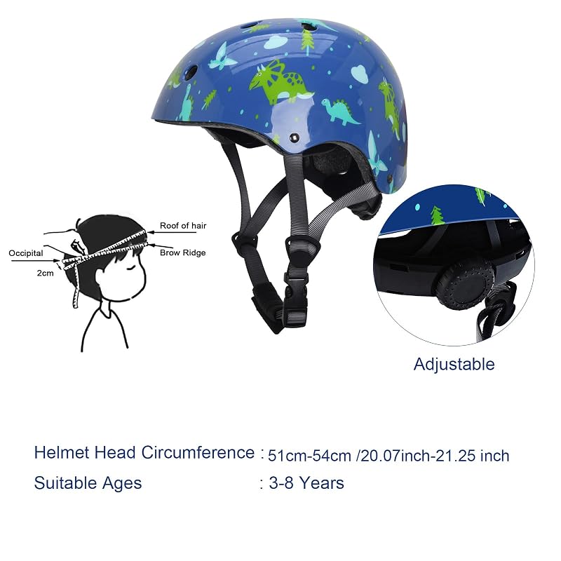 Kids Protective Gear Set 7-in-1 with Helmet, Knee, Elbow & Wrist Guards - Blue, 5-8 Years