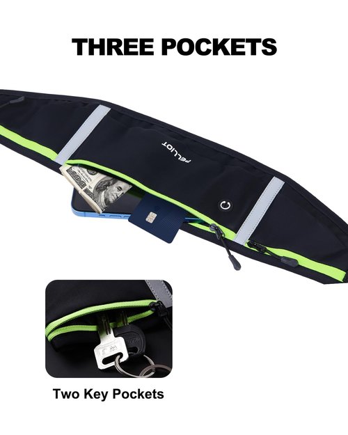 PELLIOT Running Belt for Women Men Slim Fanny Pack Phone Money Waist Pack Belt Bag for Hiking Cycling Exercise Running Black Neon Green