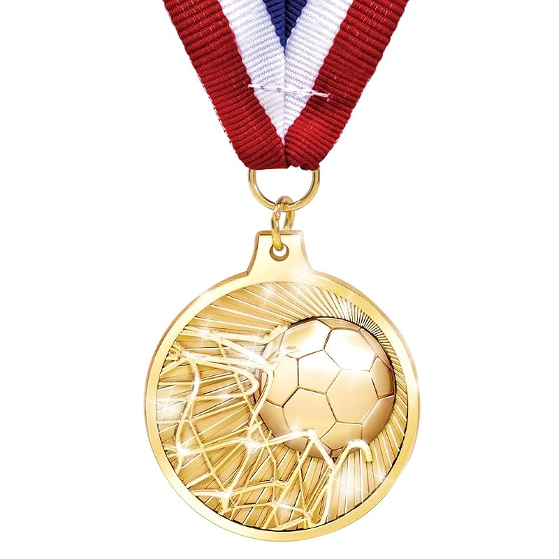 Soccer Medal 2" Gold with Red White Blue Ribbon - 10-Pack Award Medals