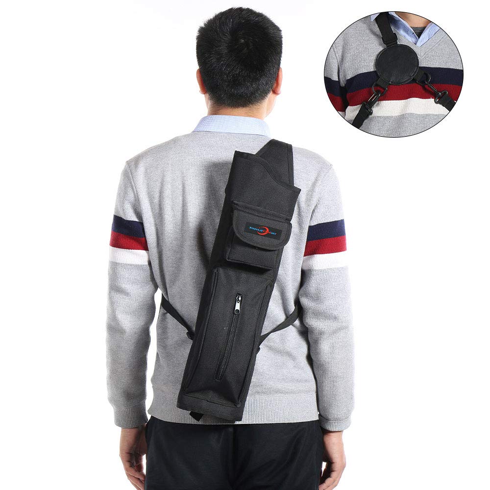 TOPARCHERY Archery Back Canvas Arrow Quiver Arrow Holder Shoulder Hanged Target Shooting Quiver for Arrows with Front Pockets (New Style)
