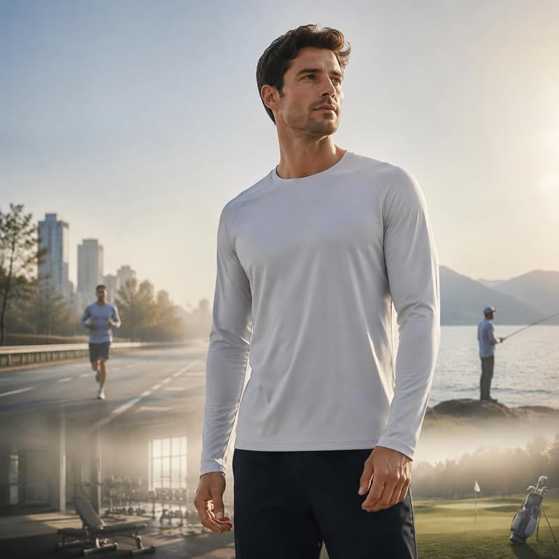 6 Pack Long Sleeve Sun Protection T-Shirts for Men – Quick Dry Sports Tee Set (Large)