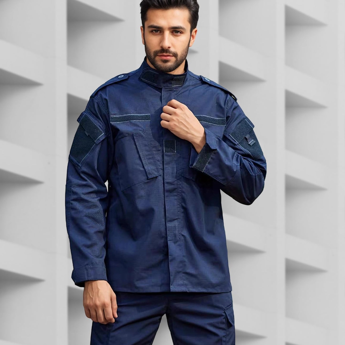 ACU Tactical Military Uniform Set Camo Combat Jacket Pants Suit Outdoor Hunting Paintball Airsoft Apparel for Men Blue S