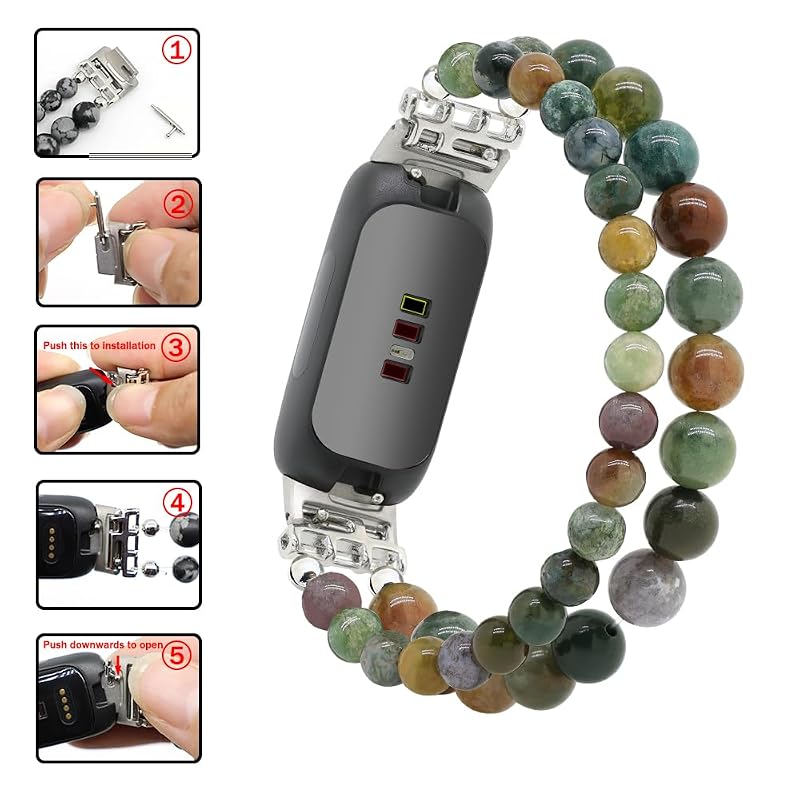 Beaded Fitbit Inspire 3 Bracelet Band - Indian Agate Variation, Adjustable Replacement Strap