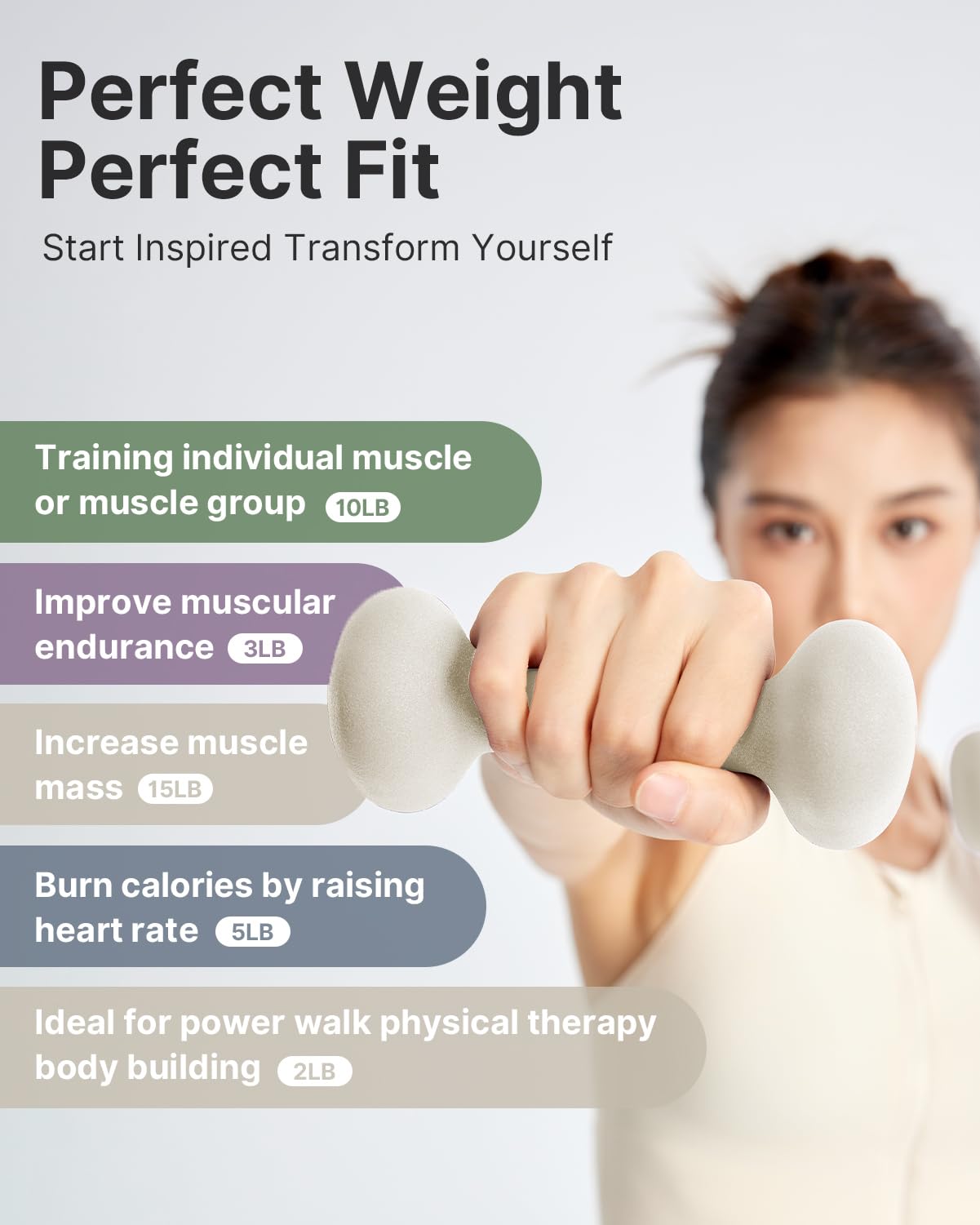 YOTTOY Weights Dumbbells Set for Women,2-15 Pound Dumbbells Set of 2, Non-Slip Hand Weights for Home Workouts, Portable Strength Training Neoprene dumbbells (White, 2LB-Pair)