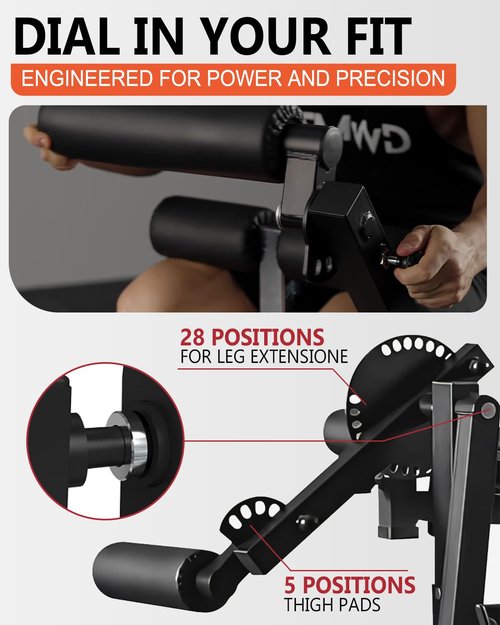 GMWD Leg Extension and Curl Machine, Lower Body Special Leg Machine, Adjustable Leg Exercise Bench with Plate Loaded, Leg Rotary Extension for Thigh, Home Gym Weight Machine Red
