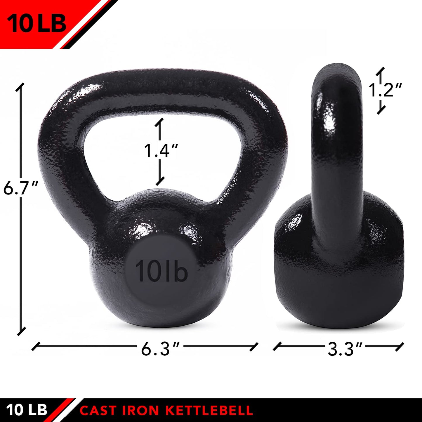 JFIT Cast Iron Kettlebell – Single Weight, Flat Bottom, Polished Handle | Men & Women | CrossFit, Cardio & Strength Training - 10 lbs