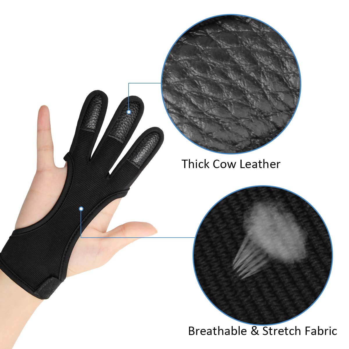 Coolrunner Archery Glove - Three Finger Leather Archery Protective Shooting Gloves for Kids, Protective Gear Accessories (M)