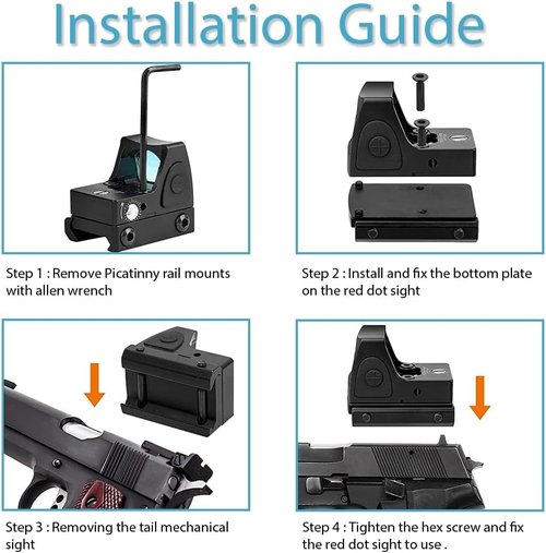 GOTICAL CNC-Machined Fiber Optic Set Front & Rear Handgun Sights for Glock Pistols Standard Models (Mini Red Dot Sight)