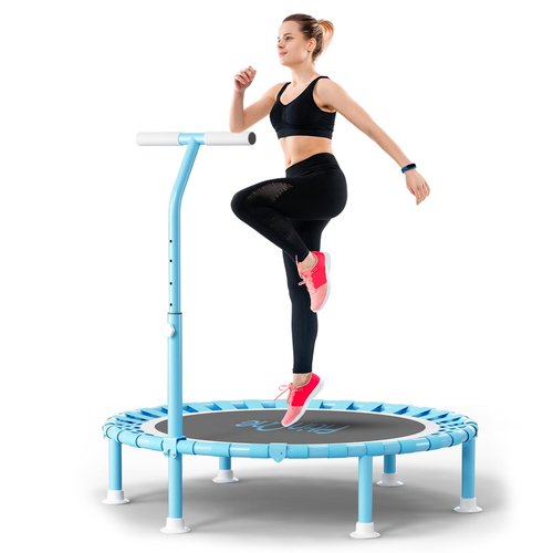 FitinOne 40" Fitness Mini Trampoline with Adjustable Handle Bar, 330lbs Foldable Bungee Rebounder for Adults and Kids, Stable & Quiet Exercise Rebounder Indoor Workout
