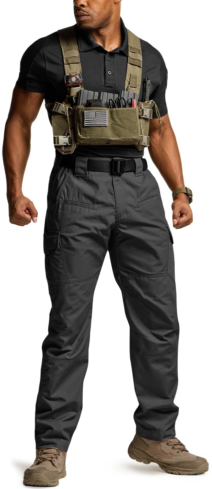 CQR Men's Tactical Pants, Water Resistant Ripstop Cargo Pants, Lightweight EDC Work Hiking Pants, Outdoor Apparel, Raider Black, 36W x 30L