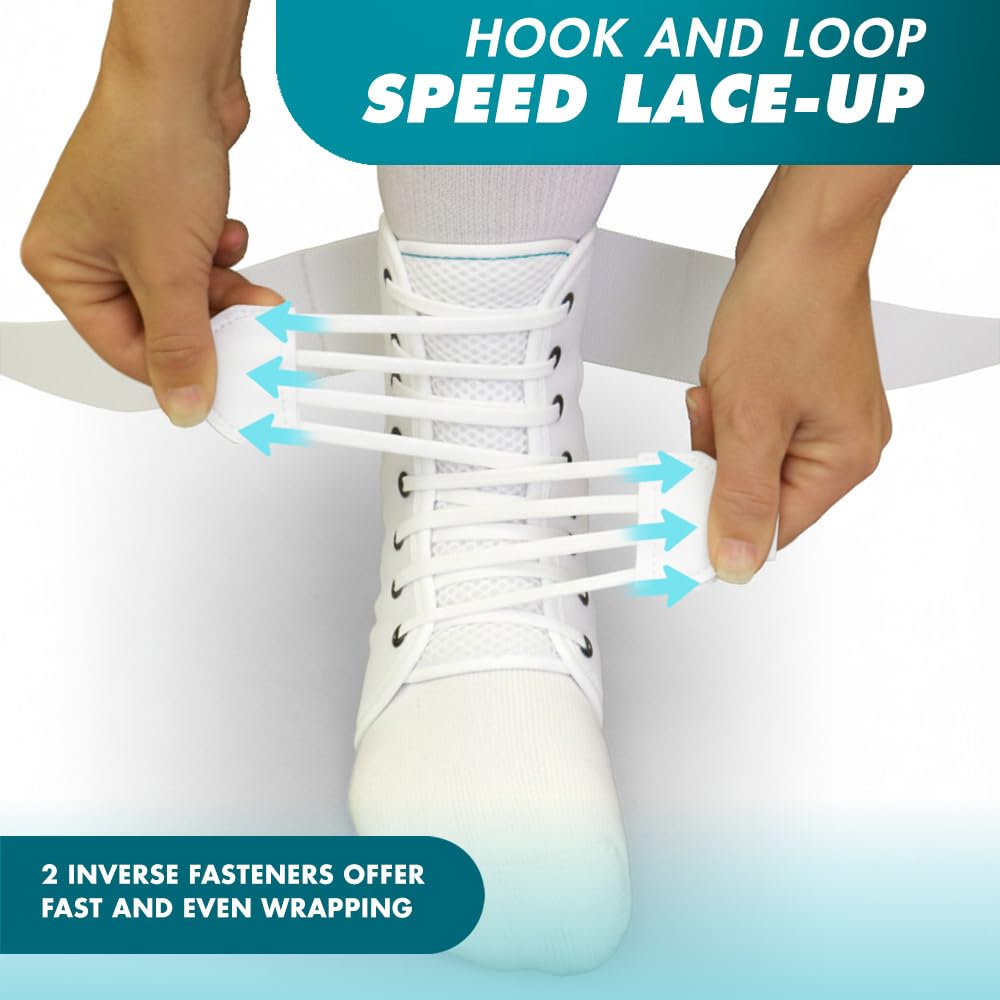 Med Spec ASO Speed Lacer (Medium, White) – Ankle Brace for Sprained Ankle and Peroneal Tendonitis, Orthopedic Ankle Support for Men, Women, Adults, Teens and Kids, Sports Injury Recovery, 223604