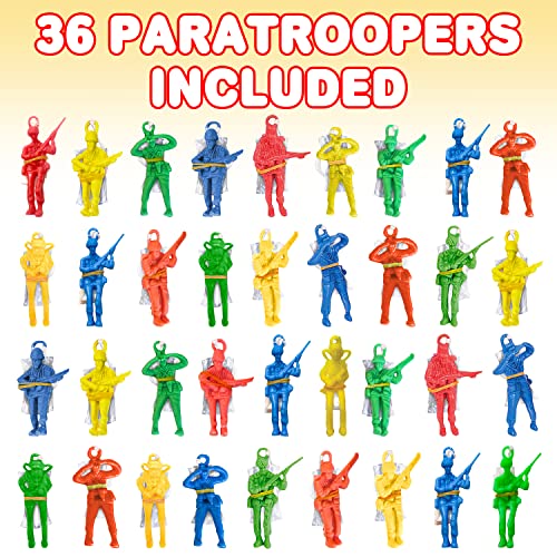 Kids Parachute Army Toy Set - 36 Vinyl Mini Paratroopers for Indoor & Outdoor Play