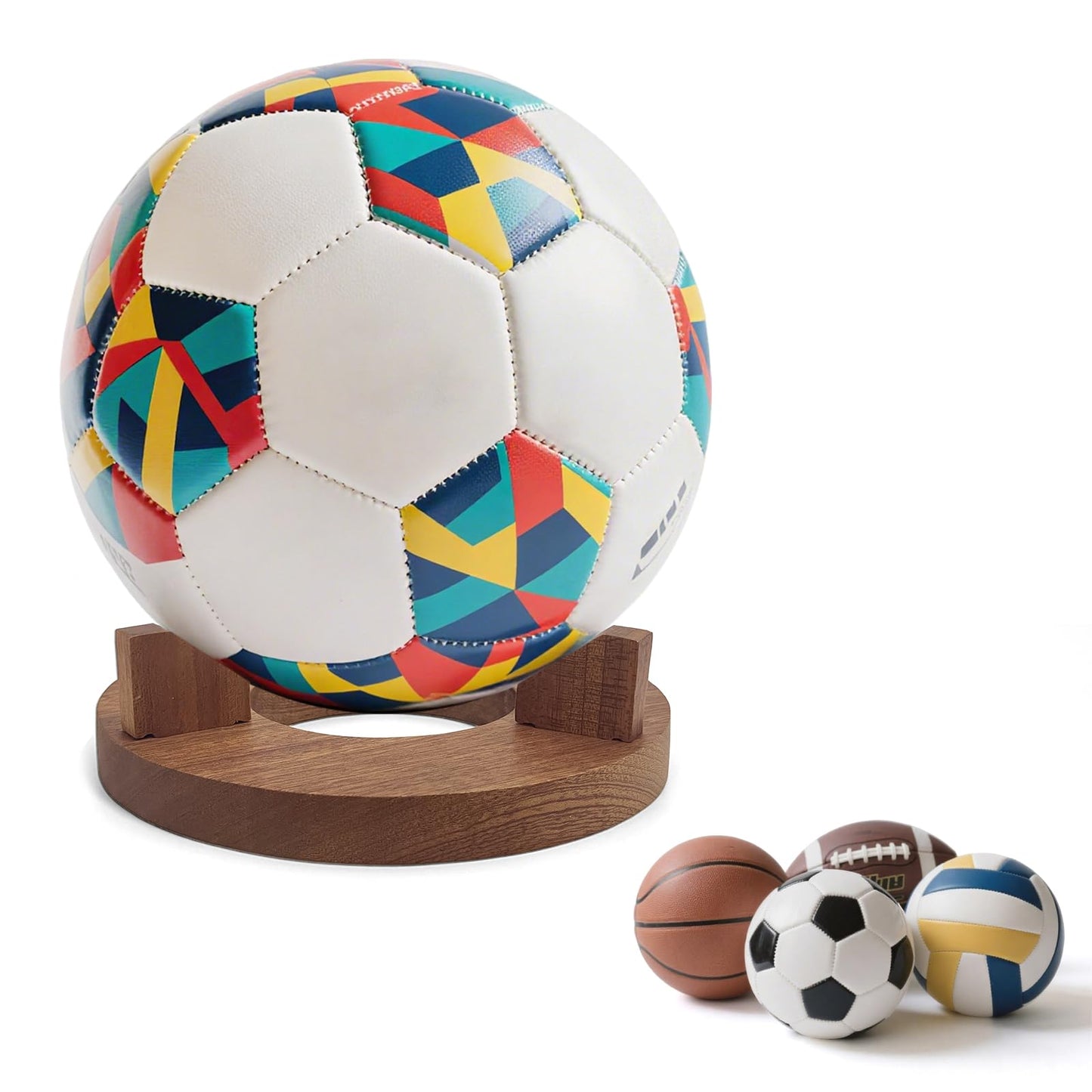 SINNNBLE Wooden Football Stand Holder for Display and Storage of Soccer, Basketball, Football, Volleyball, Rugby, Bowling Balls, Crystal Ball