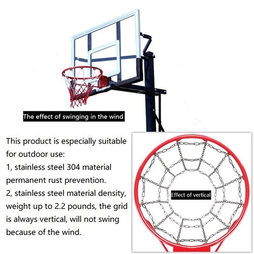 Dakzhou Basketball net, 304 Stainless Steel Chain Braided, Permanent Rust Proof (12 Links), Quick Installation.