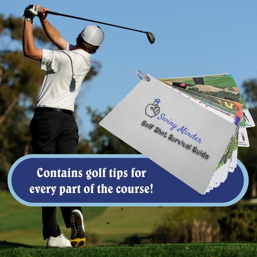 Swing Minder Golf Reference Cards - Step-by-Step Instructions for 33 of Golf's Hardest Shots - Ideal Golf Gifts for Men or Golf Bag Accessories - Waterproof PVC and Sturdy Carabiner for Easy Use