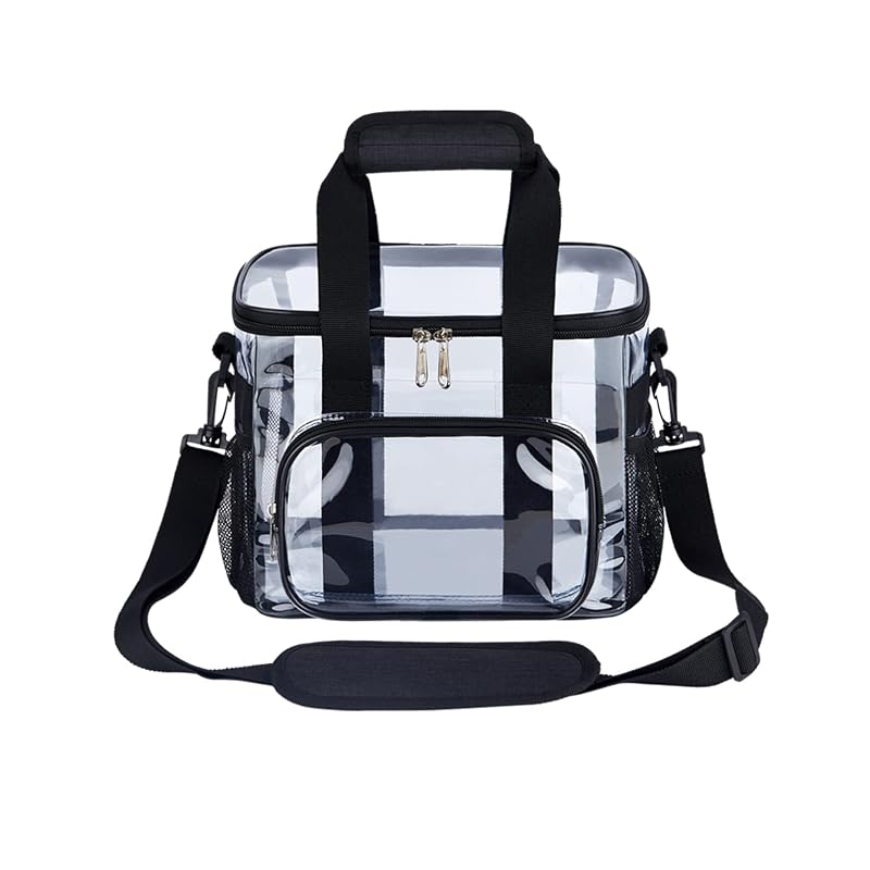 Clear Lunch Bag for Work Stadium Approved, 8x10x7in, 12-Can Capacity - Black + 10 Cans