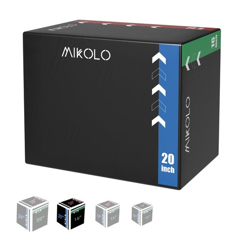 Mikolo 3-in-1 Foam Plyo Box–Soft Plyometric Jump Box with Solid Wood Core,High-Density Foam and Non-Slip Cover–No Assembly Required,Ideal for Home Gym Workout(24" x 20" x 16")