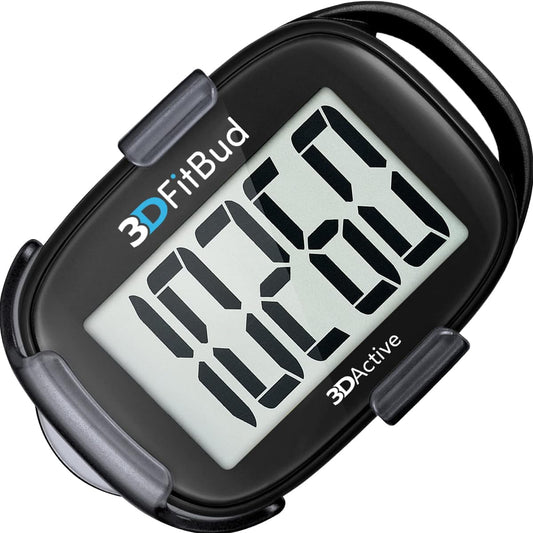 3DFitBud Simple Step Counter Walking 3D Pedometer by 3DActive with Clip, Lanyard Accurate Step Tracker Large Display, Easy to Use for Kids Men Women Adult Seniors Daily Step Tracking - A420S - Black