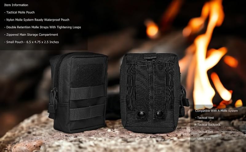 Tactical Molle Pouch with Double Straps Waterproof 6.5x4.75x2.5 Inches Brown