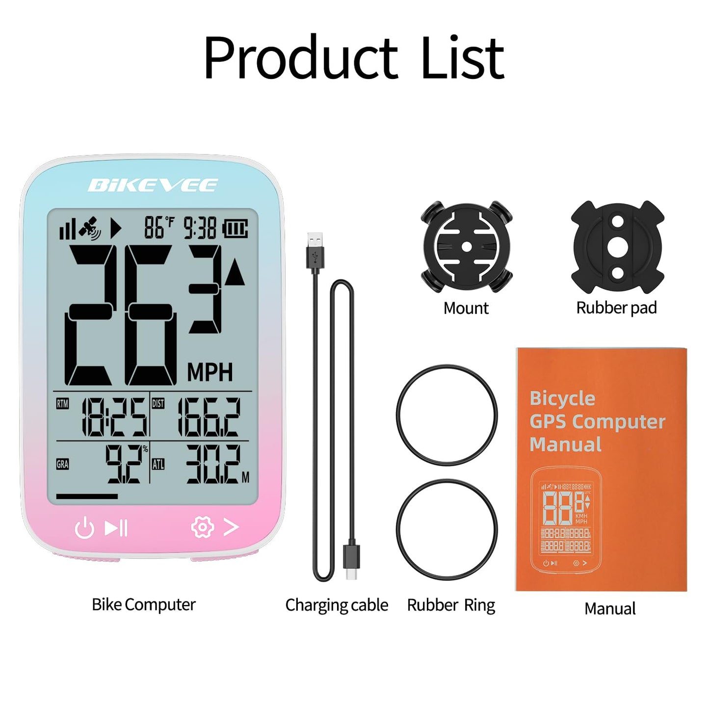 Bikevee GPS Bike Computer Wireless Cycling Computer with Auto Backlight, Bicycle Speedometer Odometer, Waterproof GPS Speed Tracker for Road Mountain Bikes - Pink