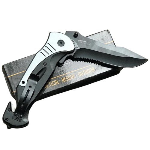 TAC-FORCE Extra Large Grey 10.5" Every Day Carry Hunting, Outdoor Rescue Style Folding Pocket Knife