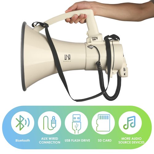 MGROLX 75w Megaphone Bullhorn, Loud Speaker with AUX(3.5mm), USB and Bluetooth Input, Built-in Siren and Recording- Rechargeable Battery-for Outdoors