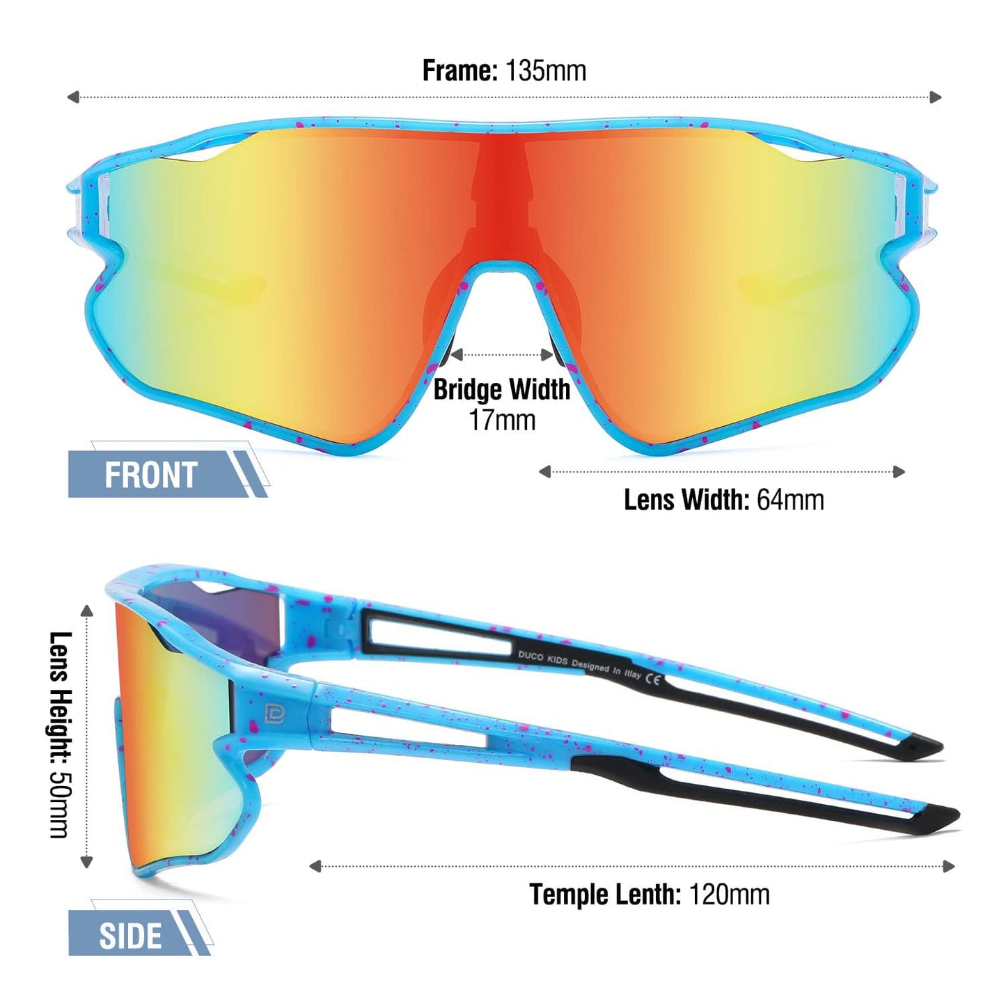DUCO Kids Youth Baseball Sunglasses for Boys Girls Age 8-16 Polarized UV400 Protection Sports Cycling Glasses DK268