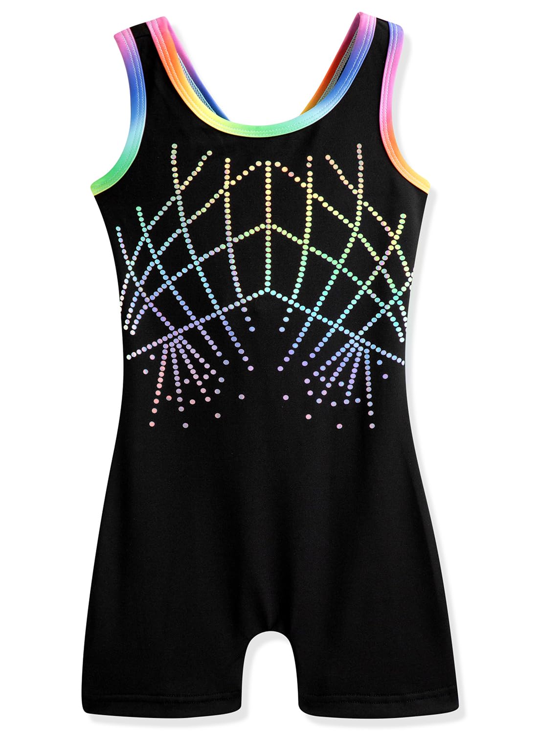 HOZIY Gymnastics Leotards for Girls Size 7-8 Years Black Colorful Rainbow Sequins Biketard Tumbling Outfits Dance Clothes Apparel Sparkly