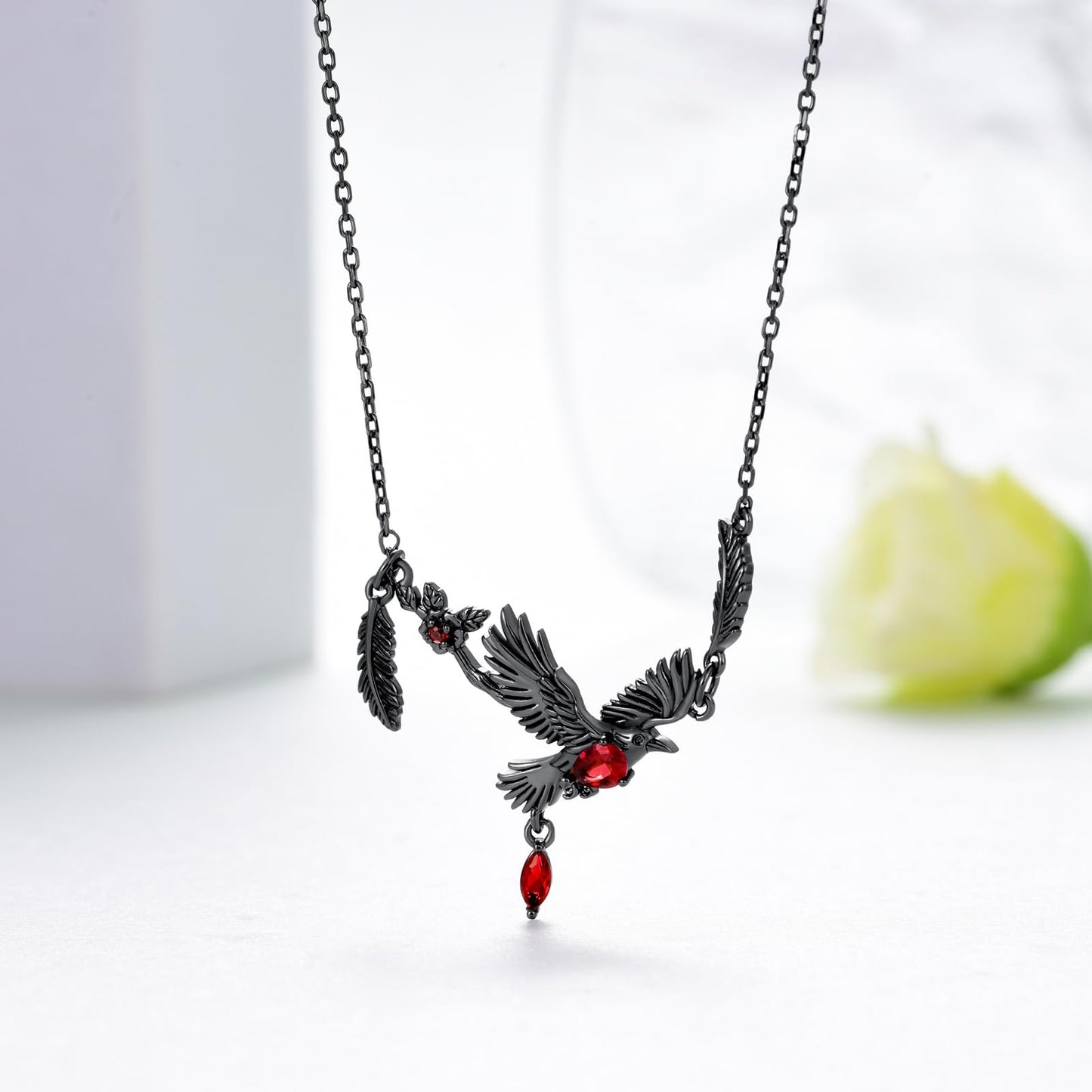 Yorionke Gothic Crow Necklace 925 Sterling Silver Black Raven Necklace Gothic Jewelry Gifts for Women