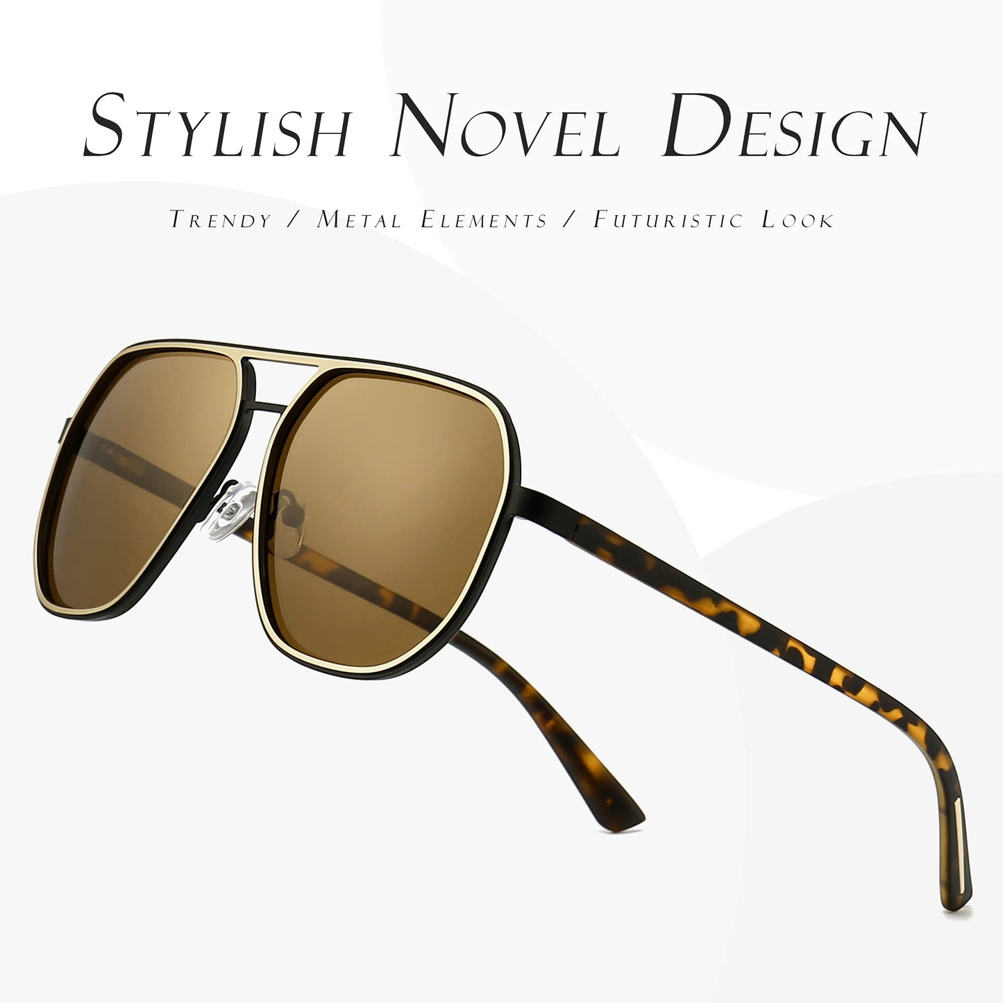 SUNGAIT Polygon Aviator Sunglasses for Men Polarized Trendy Square Sun Glasses Retro Pilot Shades UV Protection