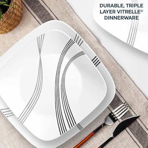 Corelle Urban Arc 16pc, Service for 4, Dinnerware Set, 8 Plates Bowls, Chip & Break Resistant, Dinner and Corelleware White