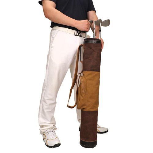 TOURBON Canvas Leather Golf Carry Bag Driving Range Mini Course Training Practice Golf Club Case